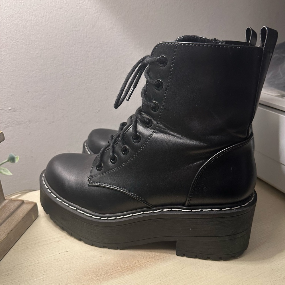Black Platform Lace-Up Combat Boots